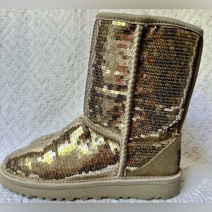 UGG Kids Glitter Sequin Boots - Gold and Tan